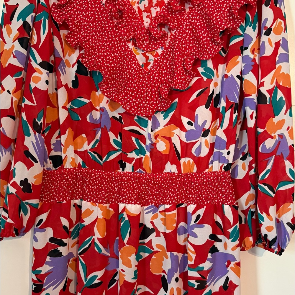 Assorti Vibrant Floral Dress with Red Accents